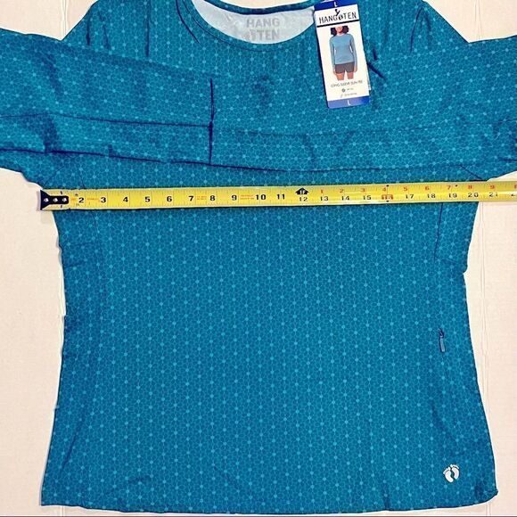 HANG TEN Ladies Long Sleeve Rash Guard Swim Shirt Zip Side Pocket and UPF 50+ - Picture 7 of 16